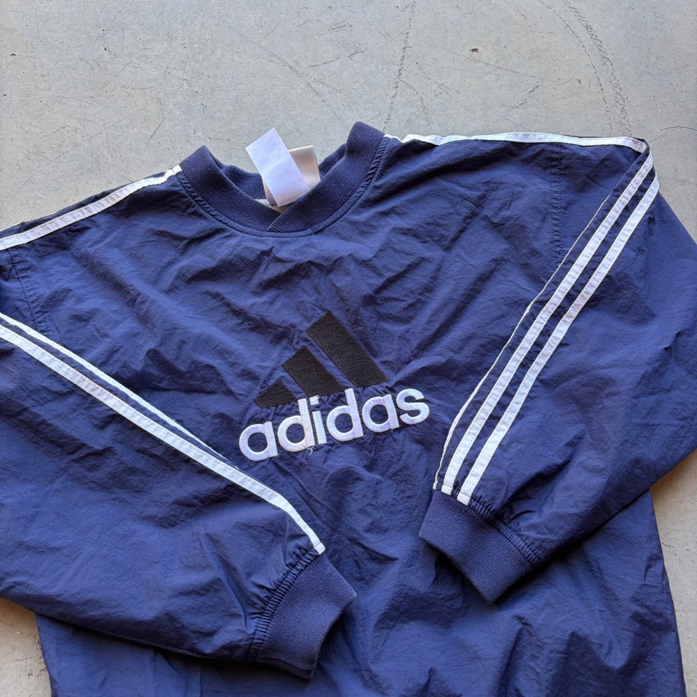 Vintage Adidas Navy Blue Windbreaker Pullover Embroidered Logo Women's Small